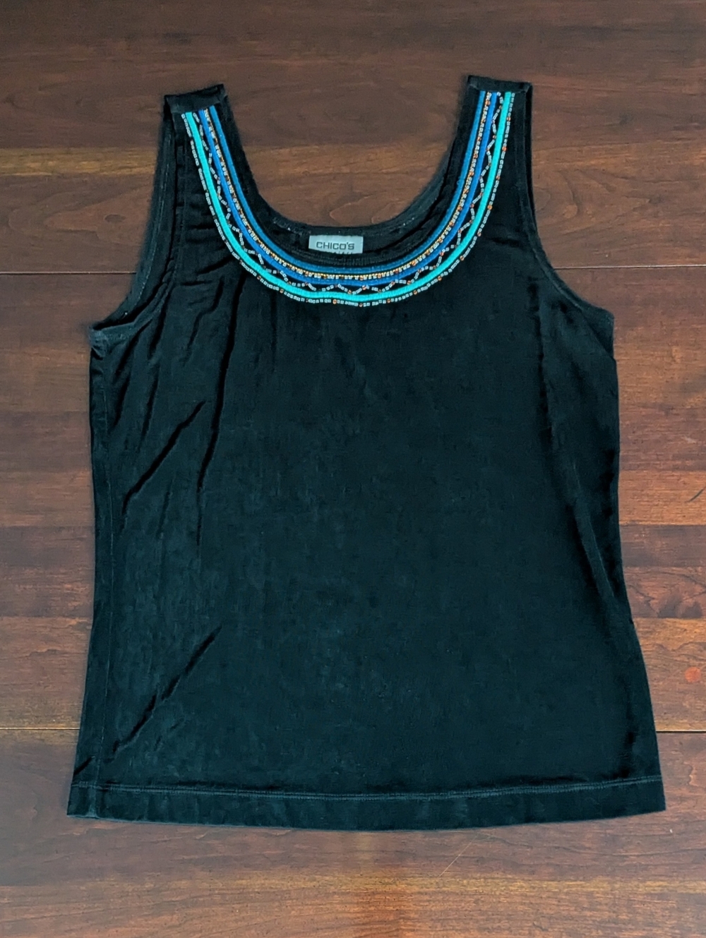 Chicos Travelers Size 1 Womens M Beaded Embroidered Tank Top Aztec Boho Festival